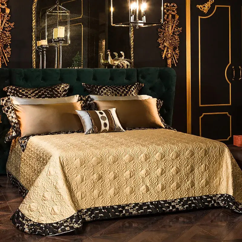 Geometric embroidered egyptian cotton bedding set gold & silver bedroom