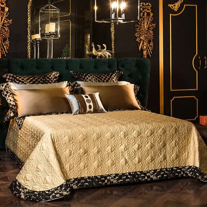 Geometric embroidered egyptian cotton bedding set gold & silver bedroom
