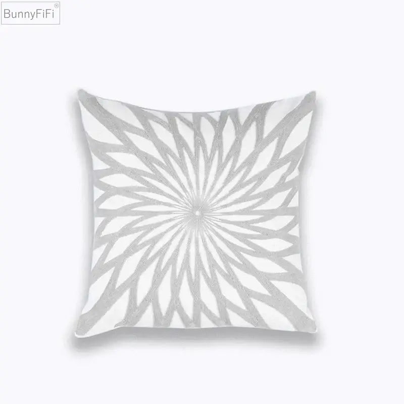 Geometric embroidered light grey cotton cushion cover living room