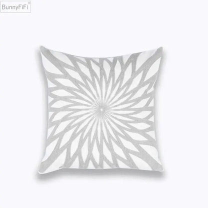 Geometric embroidered light grey cotton cushion cover living room