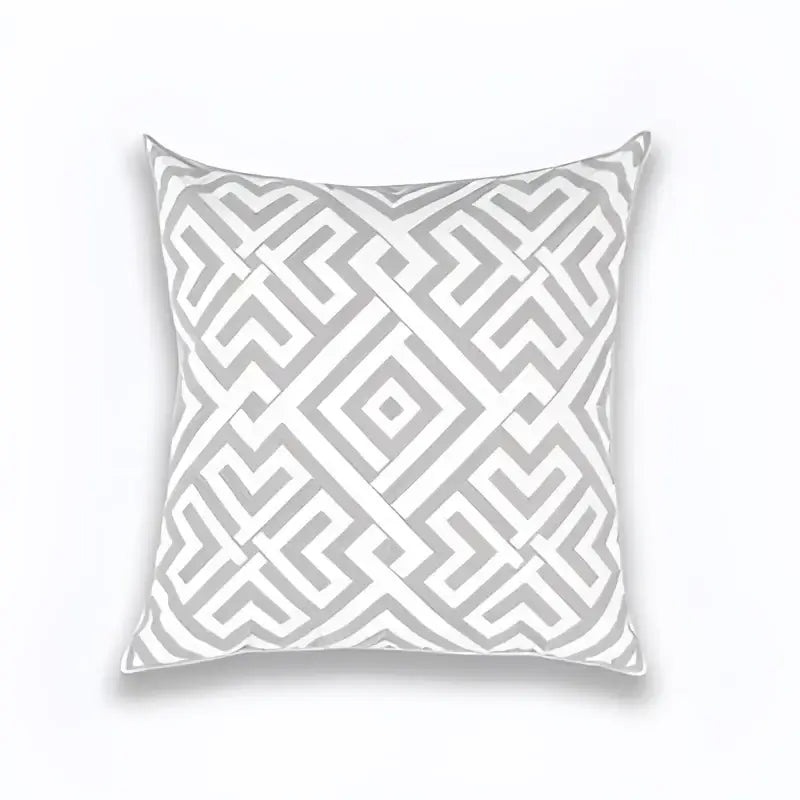 Geometric embroidered light grey cotton cushion cover living room