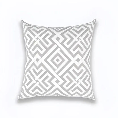 Geometric embroidered light grey cotton cushion cover living room