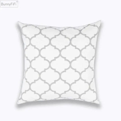 Geometric embroidered light grey cotton cushion cover living room