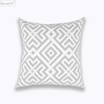 Geometric embroidered light grey cotton cushion cover living room