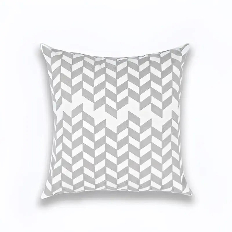 Geometric embroidered light grey cotton cushion cover living room