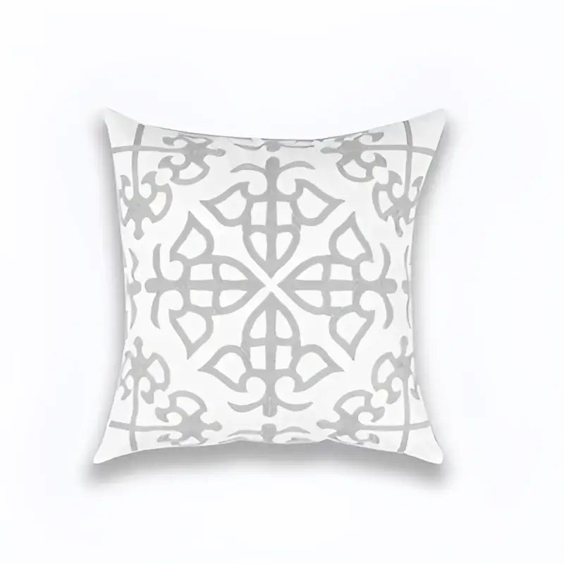 Geometric embroidered light grey cotton cushion cover living room
