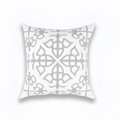 Geometric embroidered light grey cotton cushion cover living room