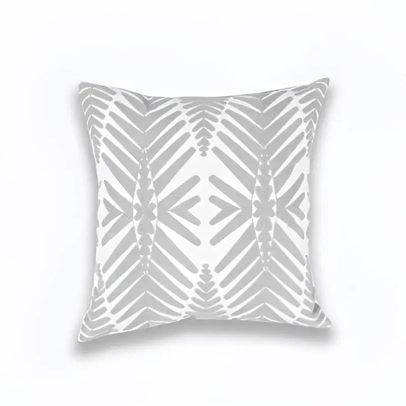 Geometric embroidered light grey cotton cushion cover living room