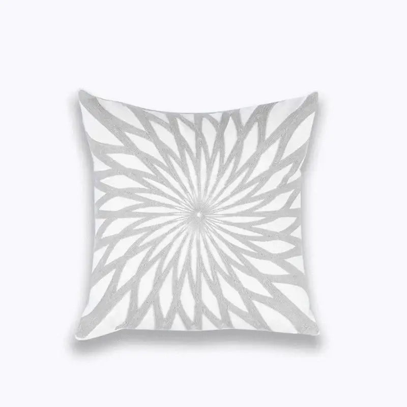 Geometric embroidered light grey cotton cushion cover living room