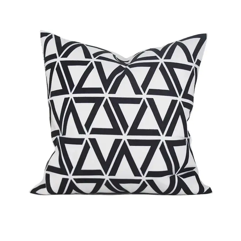 Geometric embroidered noble white & gray cushion cover living room