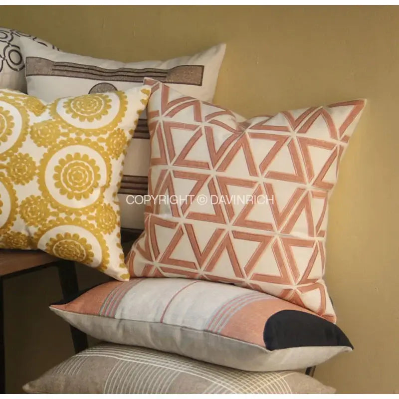 Geometric embroidered noble white & gray cushion cover living room