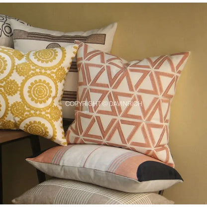 Geometric embroidered noble white & gray cushion cover living room