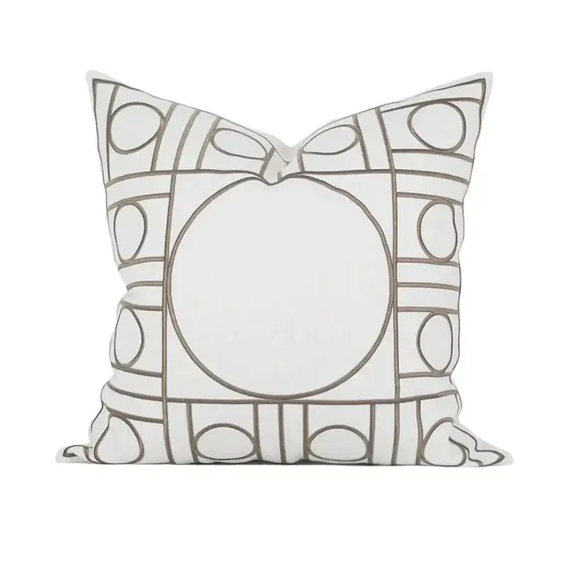 Geometric embroidered noble white & gray cushion cover living room