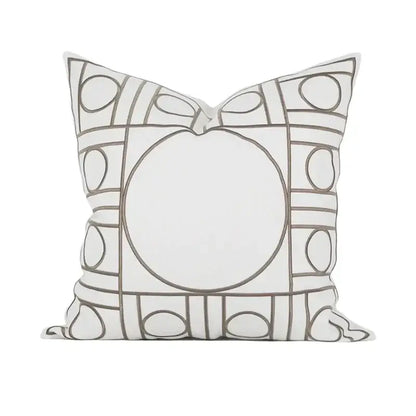 Geometric embroidered noble white & gray cushion cover living room