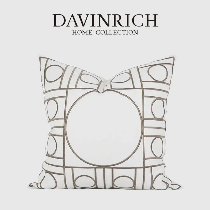 Geometric embroidered noble white & gray cushion cover living room