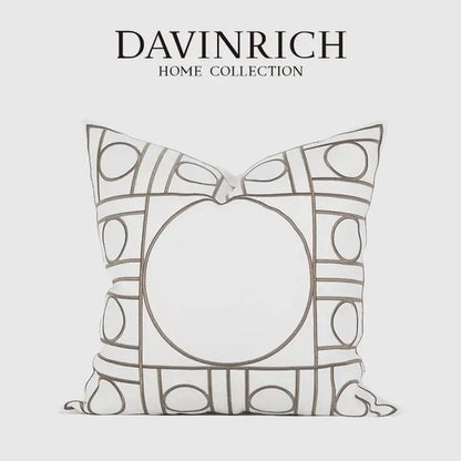Geometric embroidered noble white & gray cushion cover living room