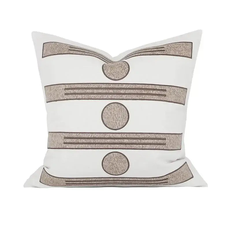 Geometric embroidered noble white & gray cushion cover living room