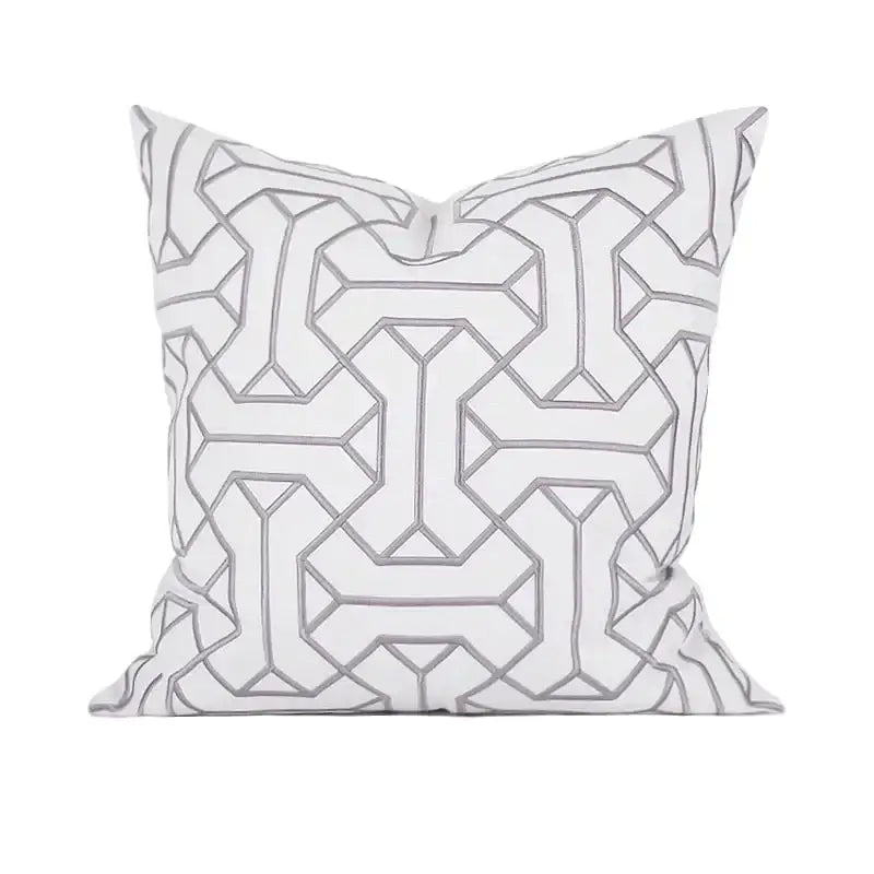 Geometric embroidered noble white & gray cushion cover living room