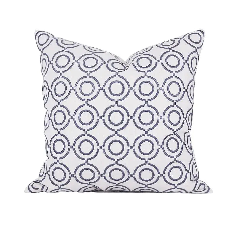 Geometric embroidered noble white & gray cushion cover living room