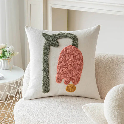 Geometric embroidery beige & taupe cushion cover living room pillow