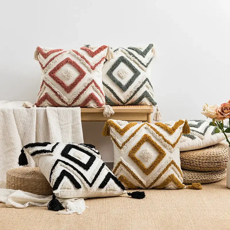 Geometric embroidery boho cushion cover living room throw pillow
