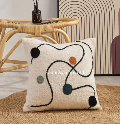 Geometric embroidery cream cushion covers living room abstract art