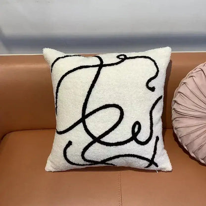 Geometric embroidery cream cushion covers living room abstract art