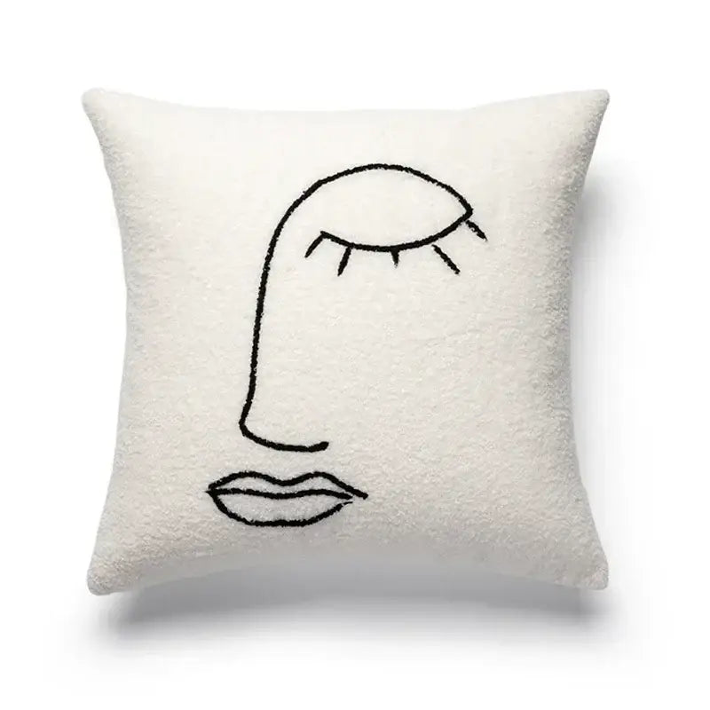 Geometric embroidery cream cushion covers living room abstract art
