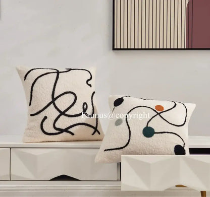 Geometric embroidery cream cushion covers living room abstract art
