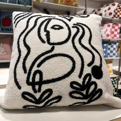 Geometric embroidery cream cushion covers living room abstract art