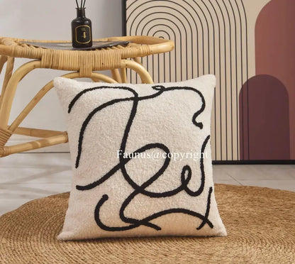 Geometric embroidery cream cushion covers living room abstract art