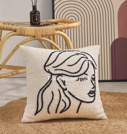 Geometric embroidery cream cushion covers living room abstract art