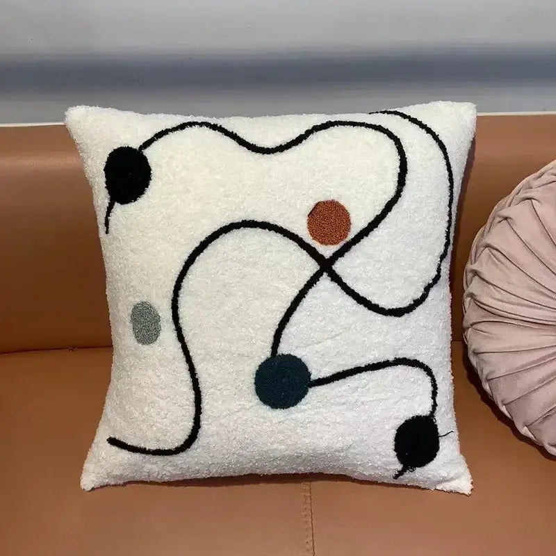 Geometric embroidery cream cushion covers living room abstract art