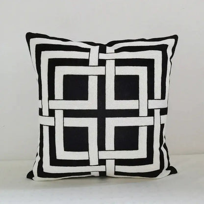 Geometric embroidery cushion cover black & grey living room decor