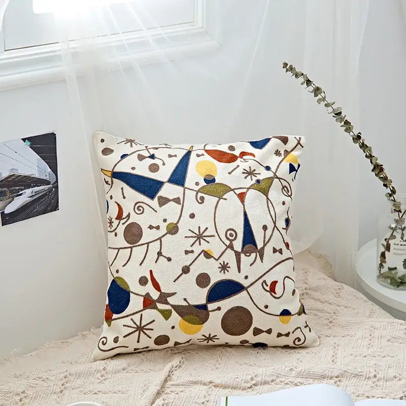 Geometric embroidery cushion cover black & grey living room decor