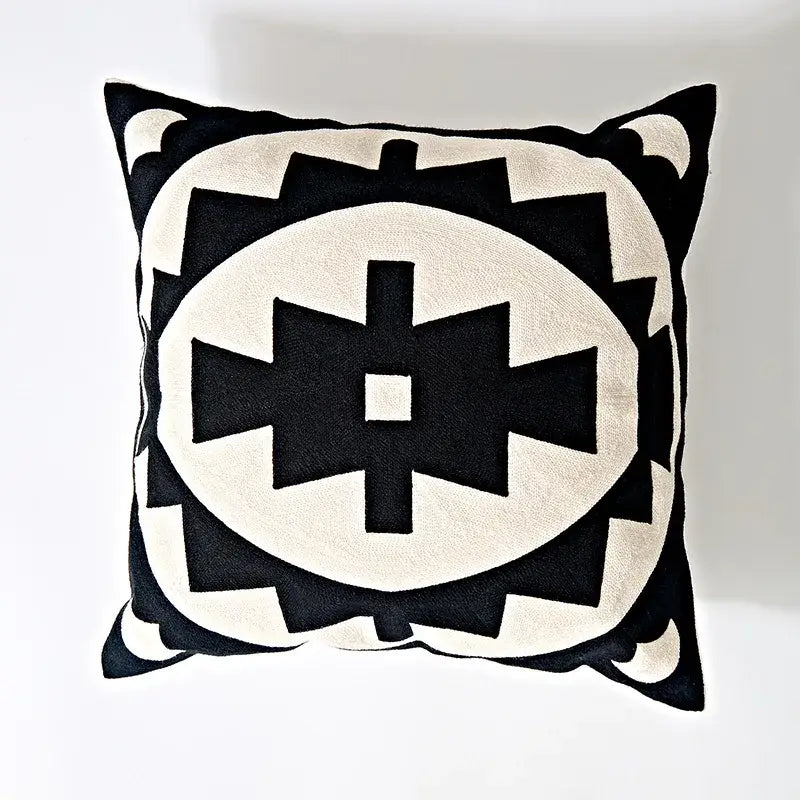 Geometric embroidery cushion cover black & grey living room decor