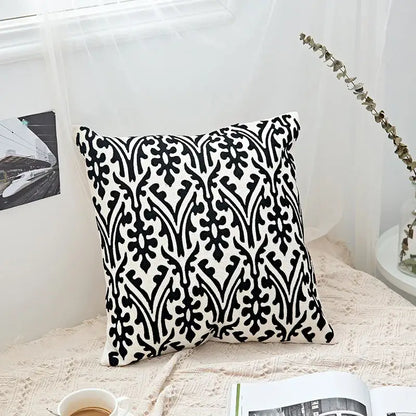 Geometric embroidery cushion cover black & grey living room decor