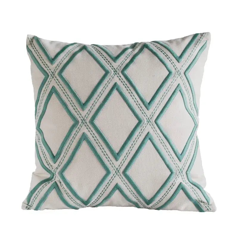 Geometric embroidery cushion cover yellow & teal living room decor