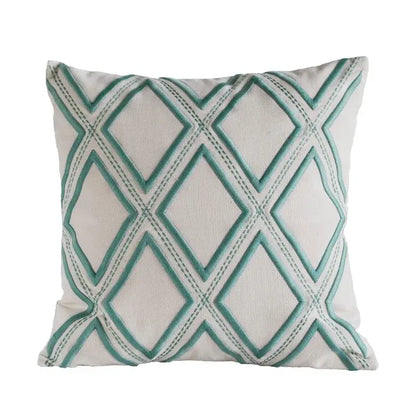 Geometric embroidery cushion cover yellow & teal living room decor