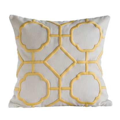 Geometric embroidery cushion cover yellow & teal living room decor