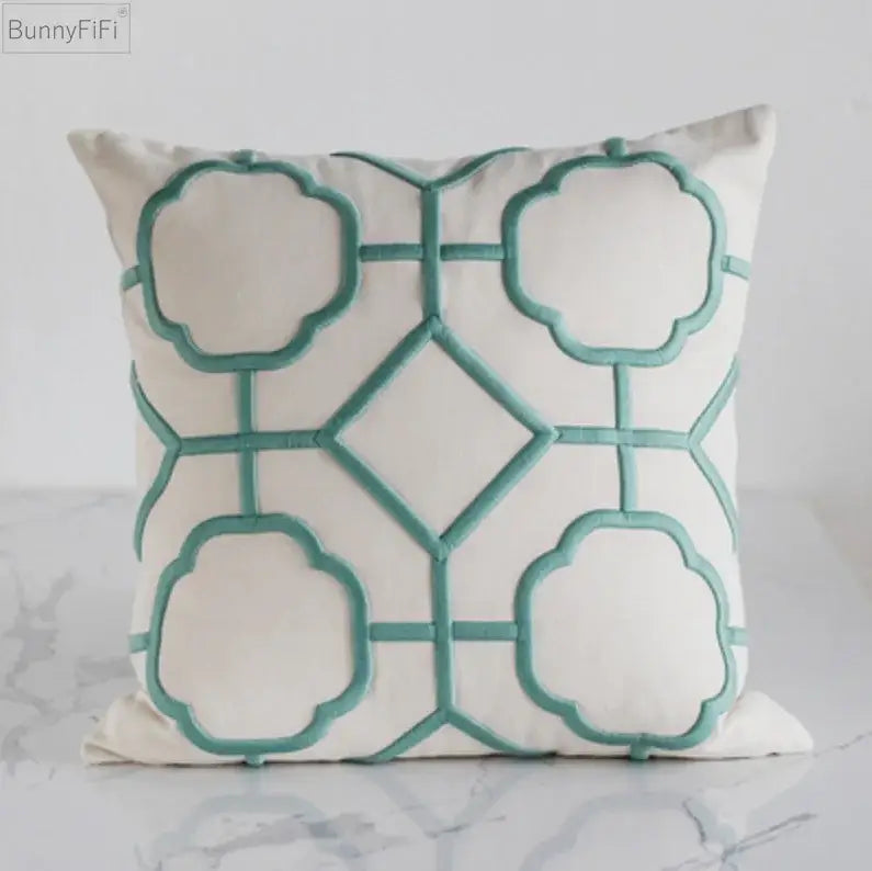 Geometric embroidery cushion cover yellow & teal living room decor