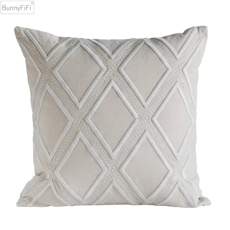 Geometric embroidery cushion cover yellow & teal living room decor
