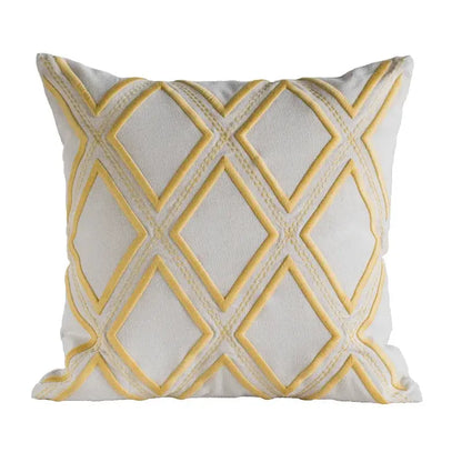 Geometric embroidery cushion cover yellow & teal living room decor