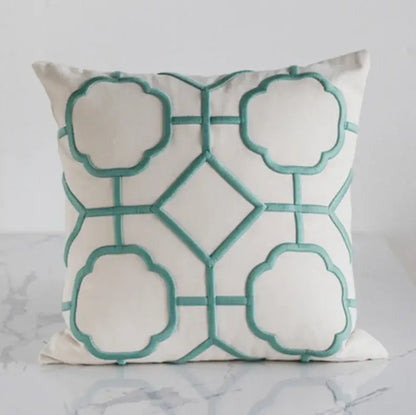 Geometric embroidery cushion cover yellow & teal living room decor