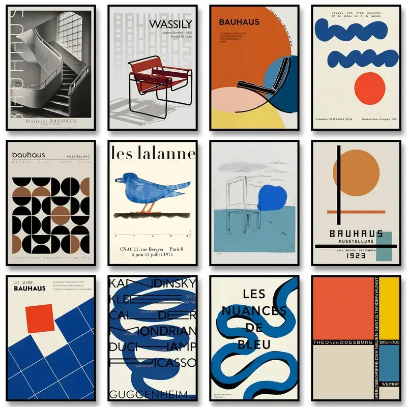Minimalist orange & black bauhaus exhibition posters living room art