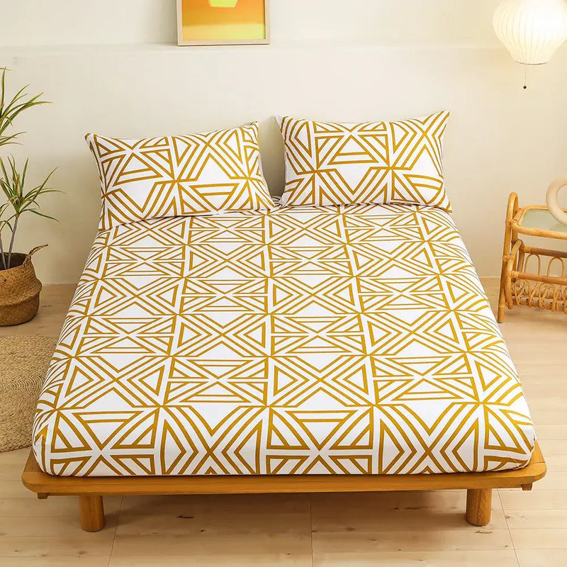 Geometric figure white & gold sheet set bedroom bedding