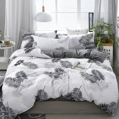 Geometric floral black & white bedding set bedroom duvet cover