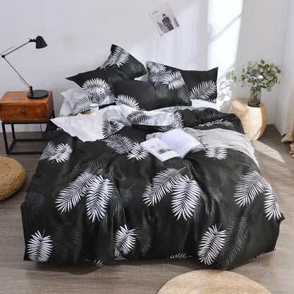 Geometric floral black & white bedding set bedroom duvet cover