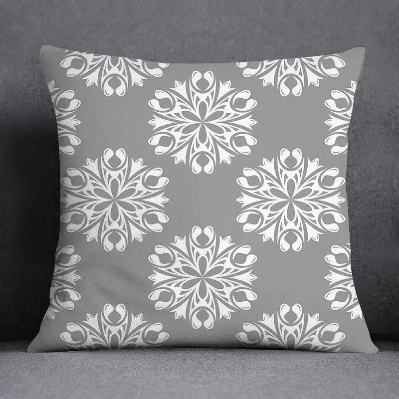 Geometric floral print gray & white pillow case living room decor