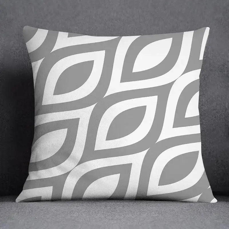 Geometric floral print gray & white pillow case living room decor